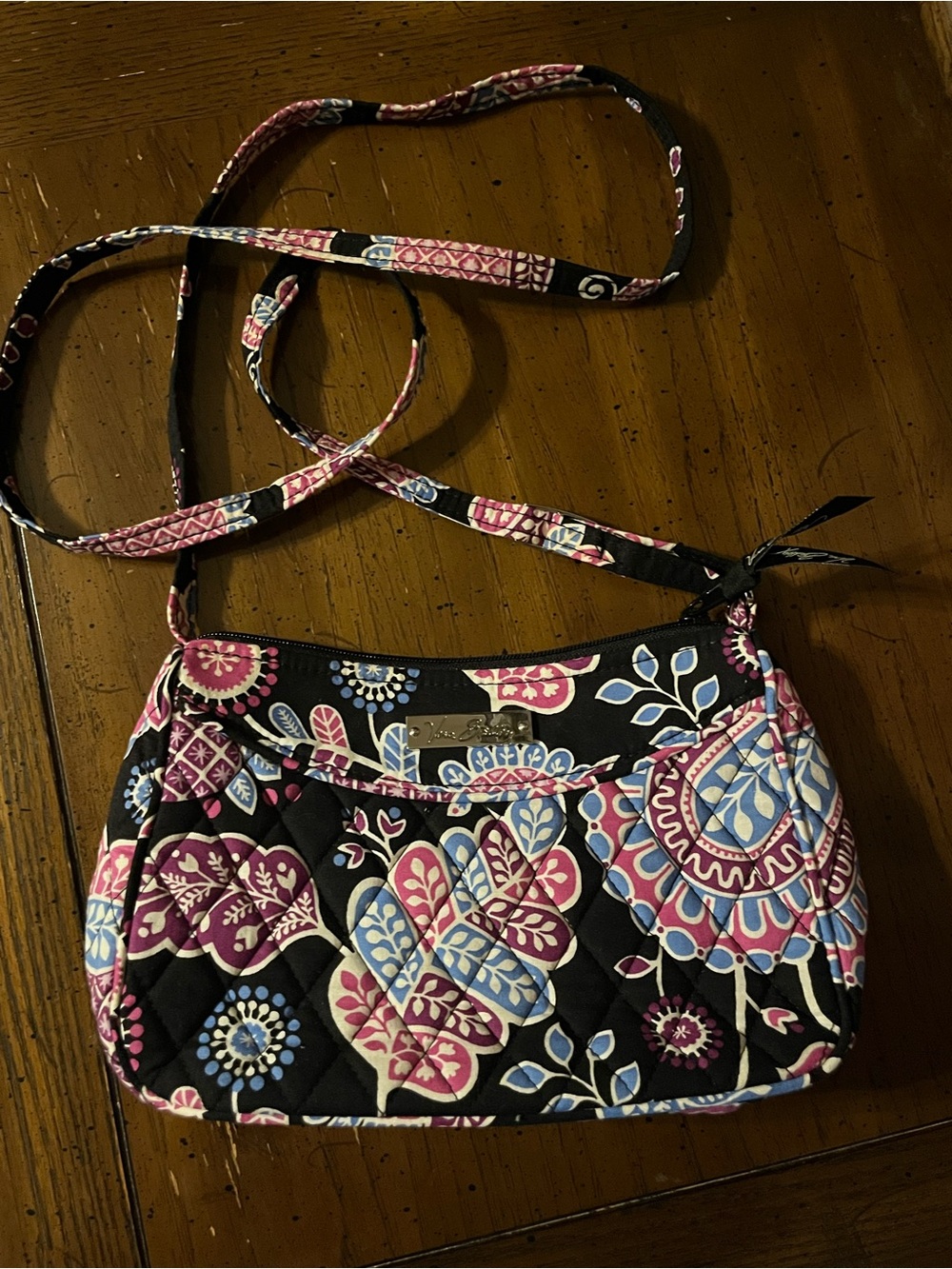 Vera Bradley Floral Multicolor Crossbody Bag Zip Top, Inner Pockets Silver